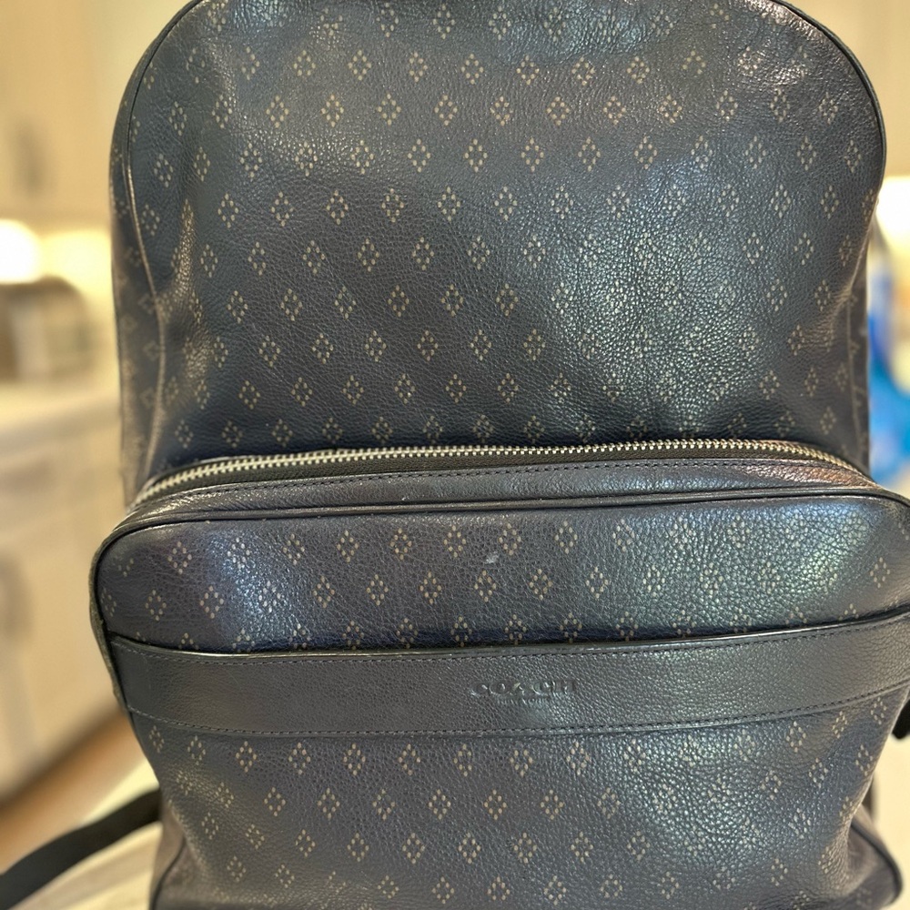 Coach Dark Blue Grey Patterned Backpack